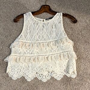 Zara Cream Lace Ruffle Crop Top